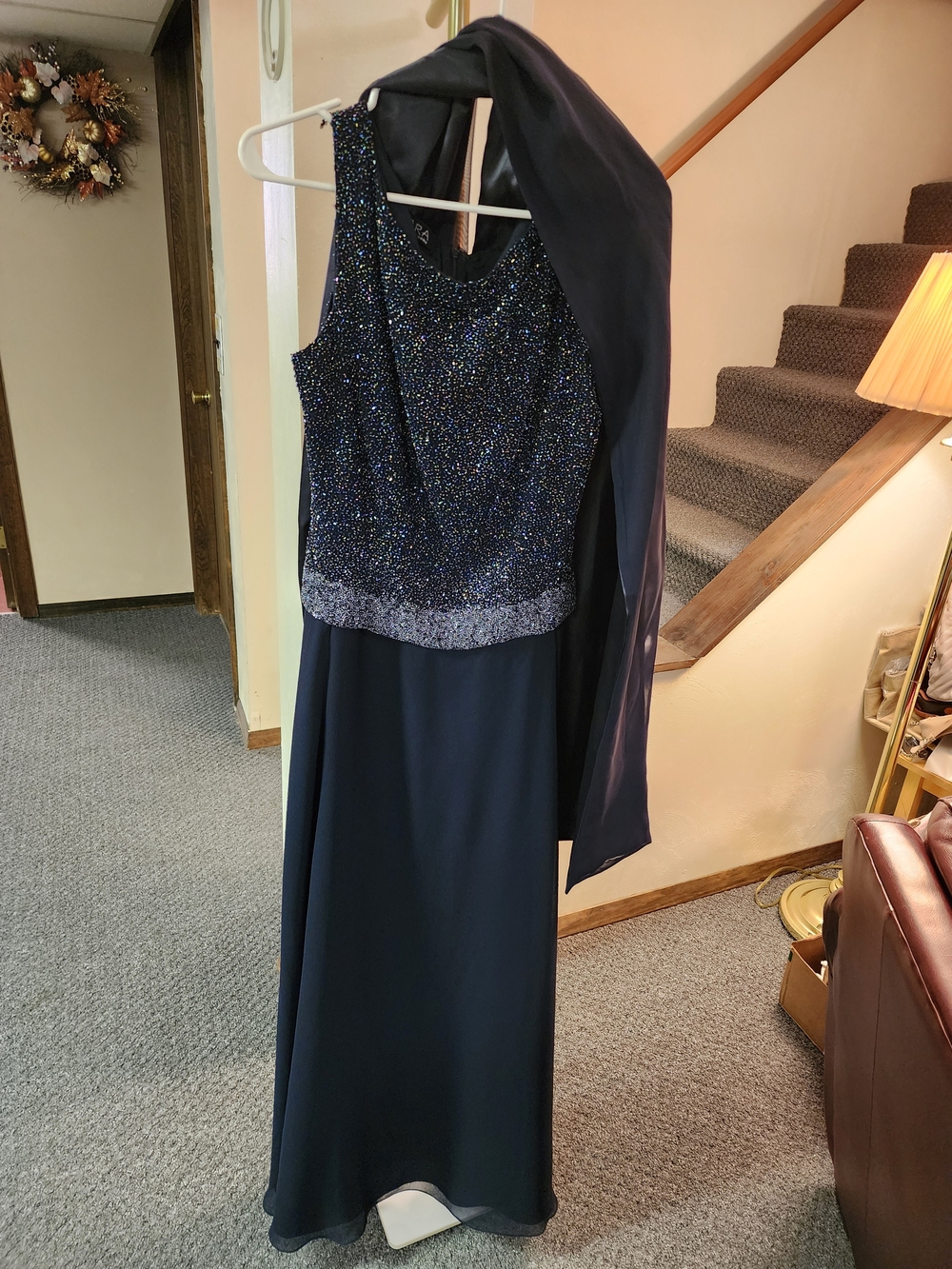 JKara New York Black Beaded Formal Gown with Matching Shawl